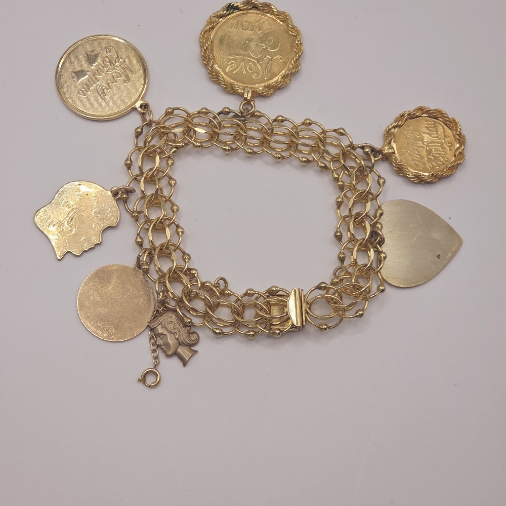 Vintage 1/20 12K G.F Charm Bracelet, Earrings And Pendent With Charm Lot Estate - Picture 8 of 16